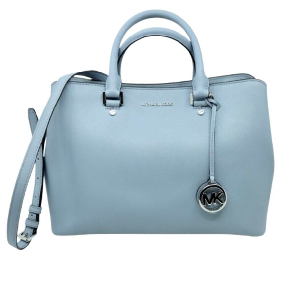 MICHAEL KORS~Savannah~LG BLUE SAFFIANO LEATHER 3 COMPARTMENT SHOULDER TOTE BAG - Picture 1 of 6